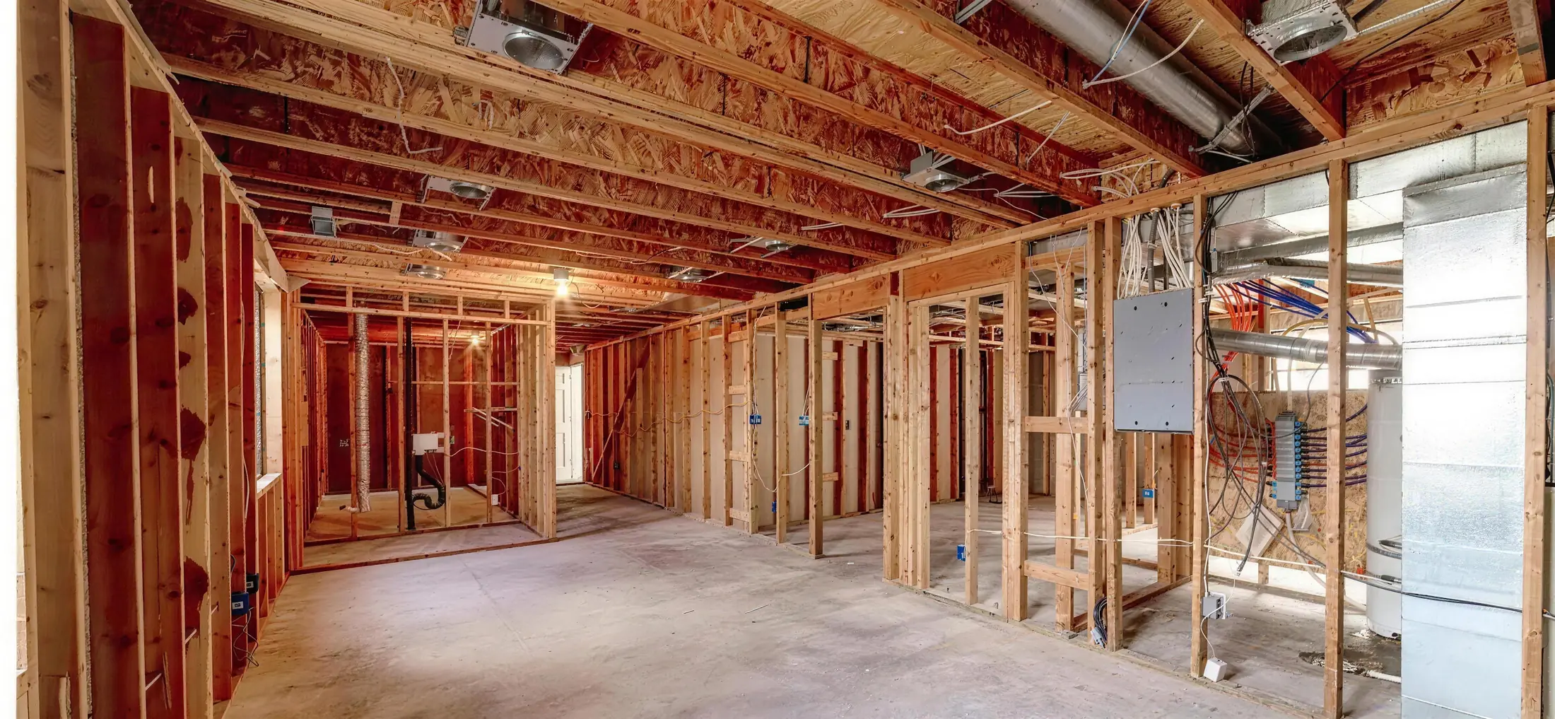House frame with new electrical rough-in